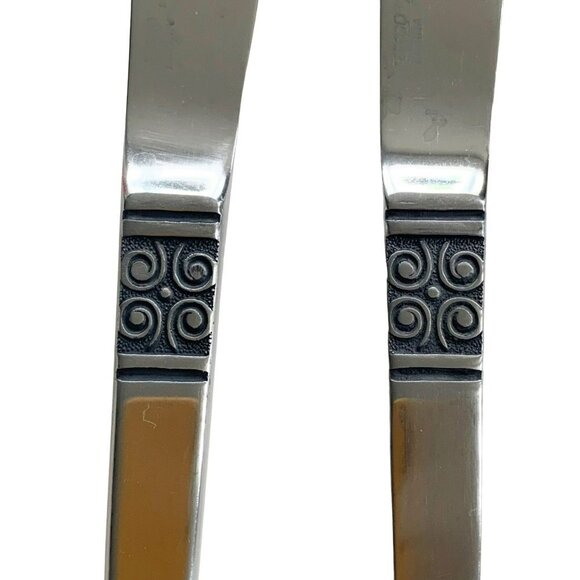 Vintage Ekco Eterna Gemini Dinner Steak Knives Japan MCM Scroll Set of 6 - Picture 2 of 5